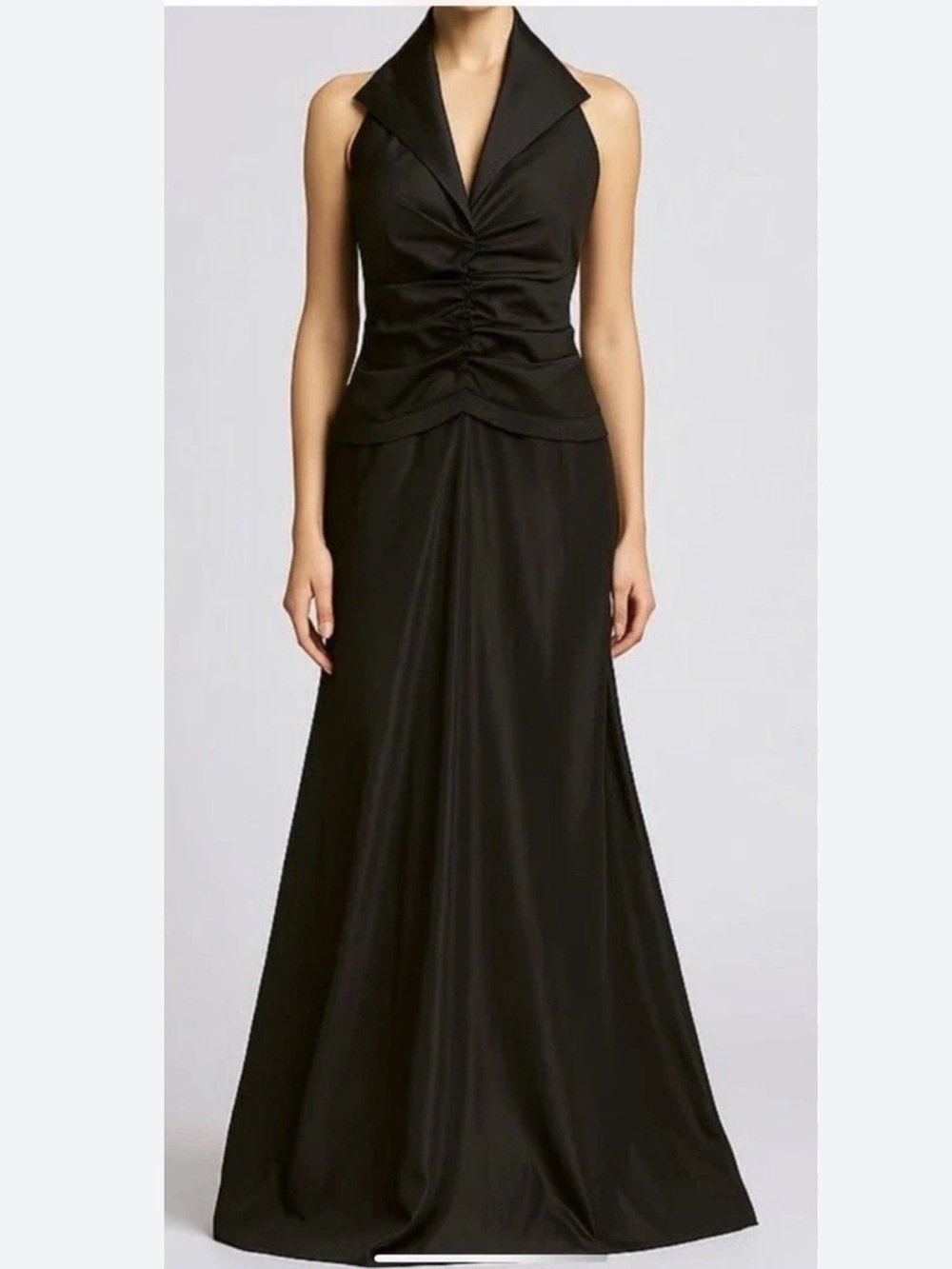 TADASHI SHOJI Black Ruched Satin Tuxedo Style Evening Gown Vintage 90s Sz 6 *EUC - Picture 11 of 11